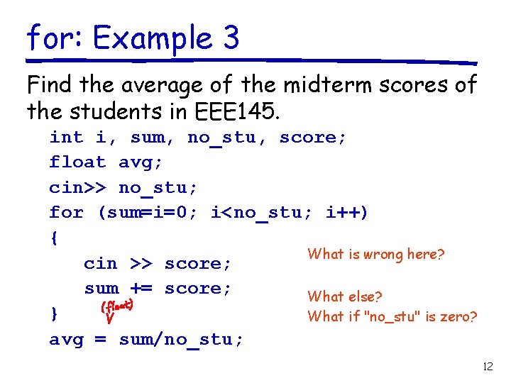 for: Example 3 Find the average of the midterm scores of the students in