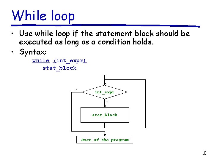 While loop • Use while loop if the statement block should be executed as