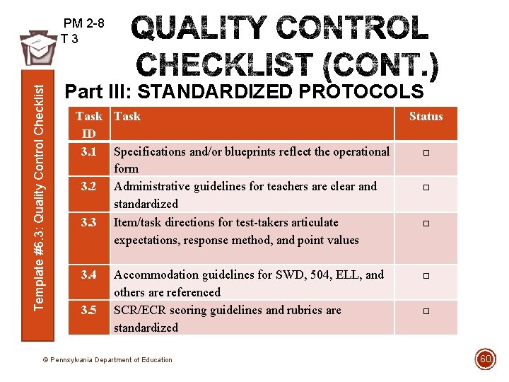 Template #6. 3: Quality Control Checklist PM 2 -8 T 3 Part III: STANDARDIZED