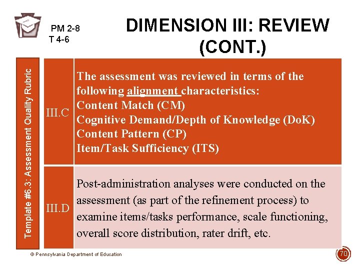 Template #6. 3: Assessment Quality Rubric PM 2 -8 T 4 -6 DIMENSION III: