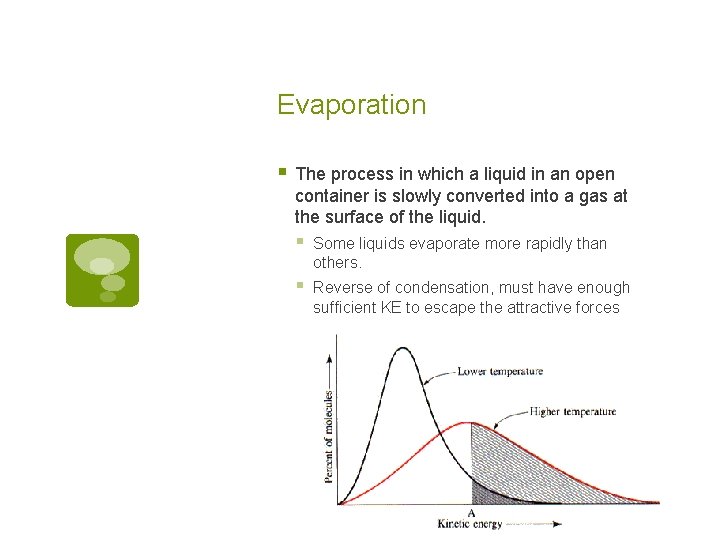 Evaporation § The process in which a liquid in an open container is slowly