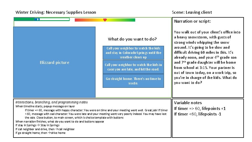 Winter Driving: Necessary Supplies Lesson Scene: Leaving client Narration or script: What do you Winter Driving: Necessary Supplies Lesson Scene: Leaving client Narration or script: What do you