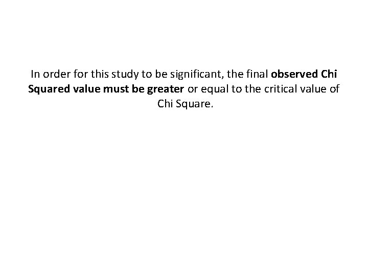 In order for this study to be significant, the final observed Chi Squared value