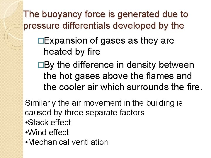 The buoyancy force is generated due to pressure differentials developed by the �Expansion of