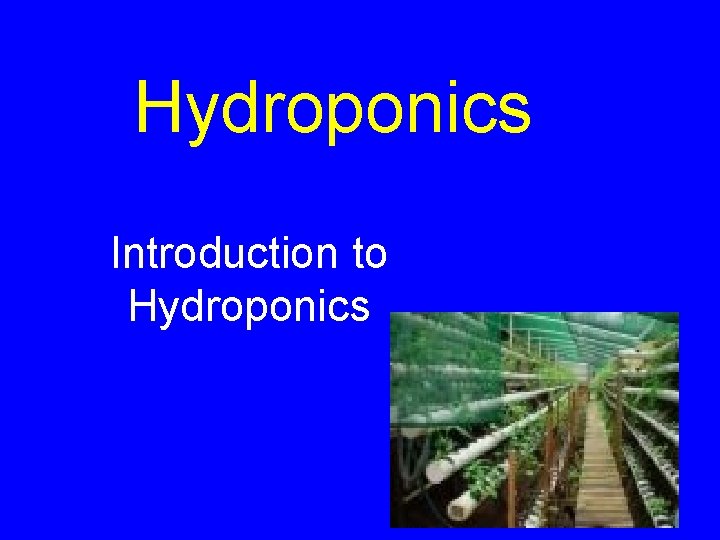 Hydroponics Introduction to Hydroponics 