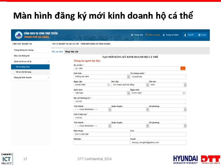 Màn hình đăng ký mới kinh doanh hộ cá thể 17 DTT Confidential, 2014