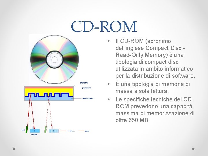 CD-ROM • Il CD-ROM (acronimo dell'inglese Compact Disc Read-Only Memory) è una tipologia di