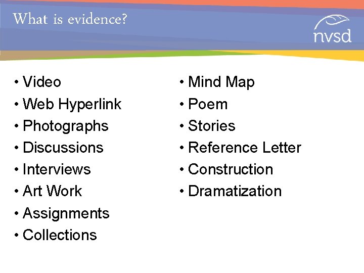 What is evidence? • Video • Web Hyperlink • Photographs • Discussions • Interviews
