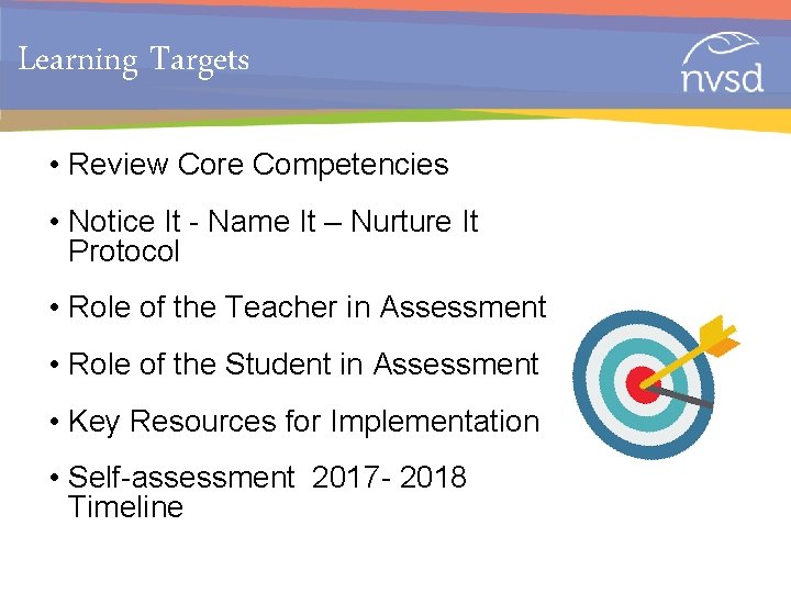 Learning Targets • Review Core Competencies • Notice It - Name It – Nurture