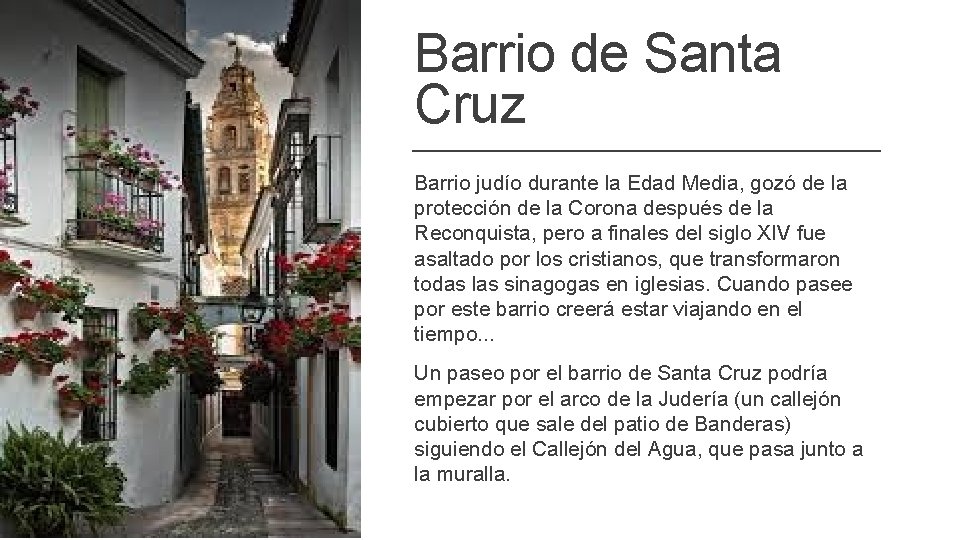 Barrio de Santa Cruz Barrio judío durante la Edad Media, gozó de la protección