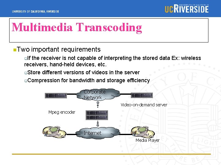 Multimedia Transcoding n. Two important requirements q. If the receiver is not capable of