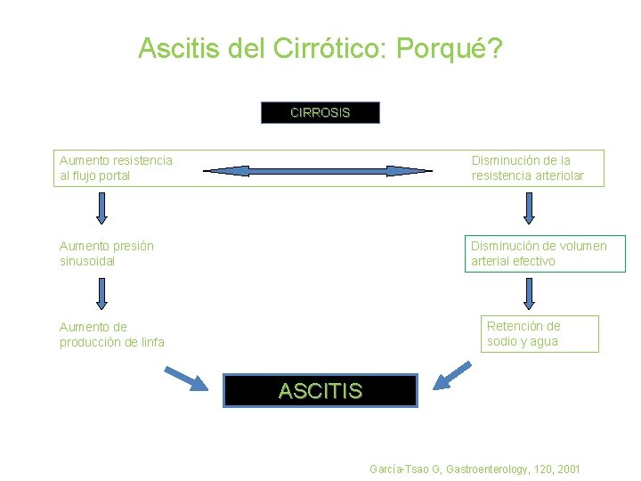 Ascitis del Cirrótico: Porqué? CIRROSIS Aumento resistencia al flujo portal Disminución de la resistencia
