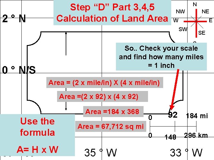 2°N Step “D” Part 3, 4, 5 Calculation of Land Area N NW NE