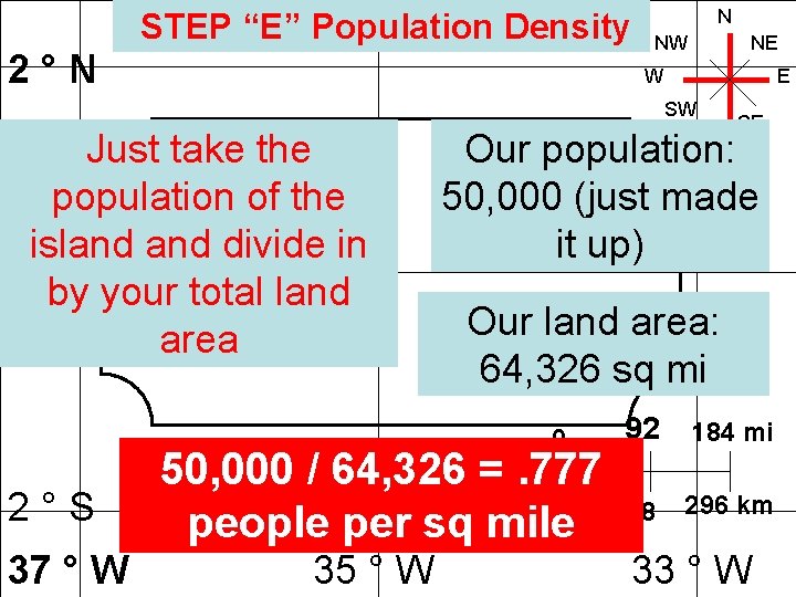 STEP “E” Population Density 2°N N NW NE W E SW Just take the