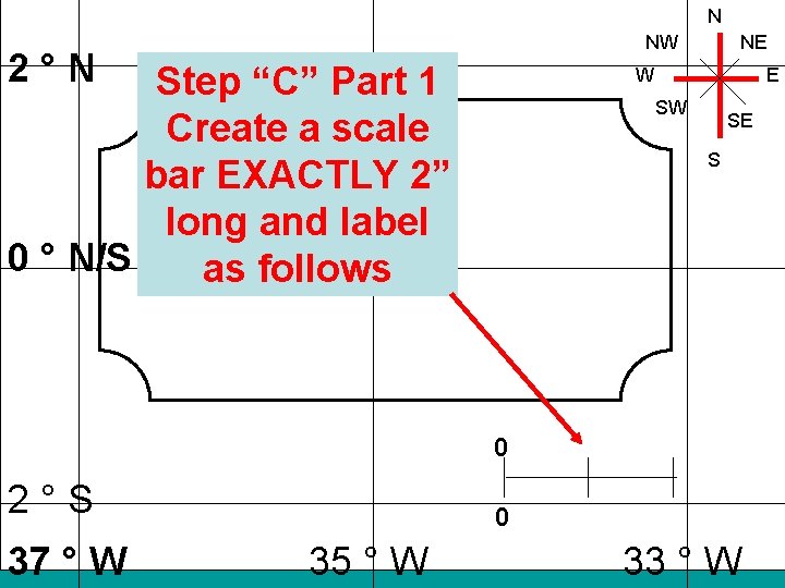 N NW 2°N Step “C” Part 1 Create a scale bar EXACTLY 2” long