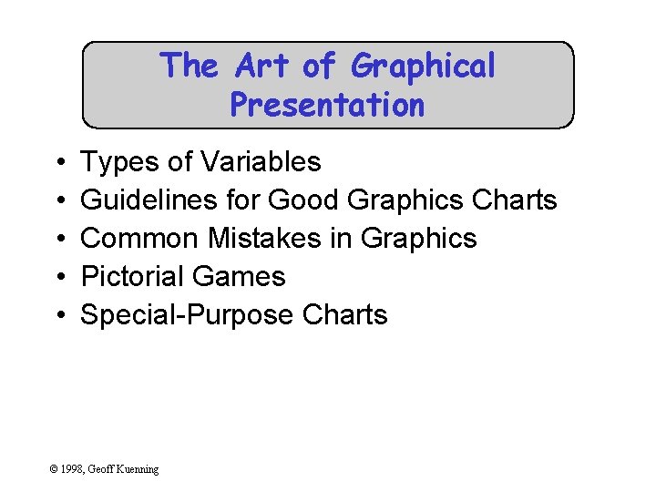 The Art of Graphical Presentation • • • Types of Variables Guidelines for Good