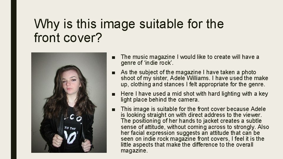 Why is this image suitable for the front cover? ■ The music magazine I