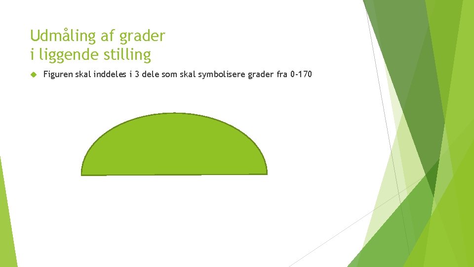 Udmåling af grader i liggende stilling Figuren skal inddeles i 3 dele som skal