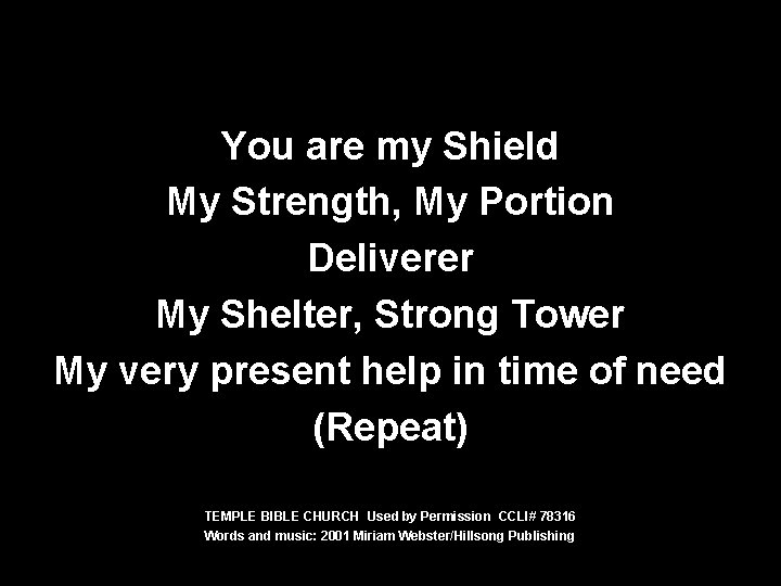 You are my Shield My Strength, My Portion Deliverer My Shelter, Strong Tower My