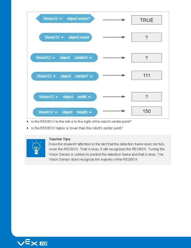  Is the REDBOX to the left or to the right of the robot's