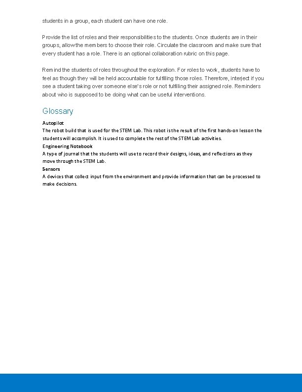 students in a group, each student can have one role. Provide the list of