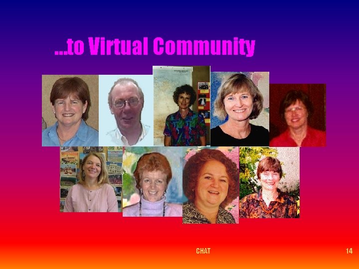 …to Virtual Community • The Future: – Online communication enables us to: • •