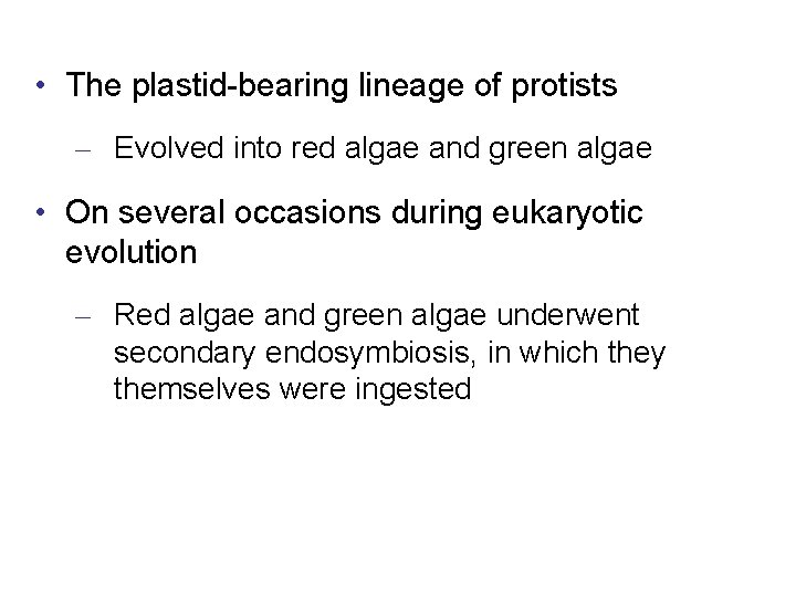  • The plastid-bearing lineage of protists – Evolved into red algae and green