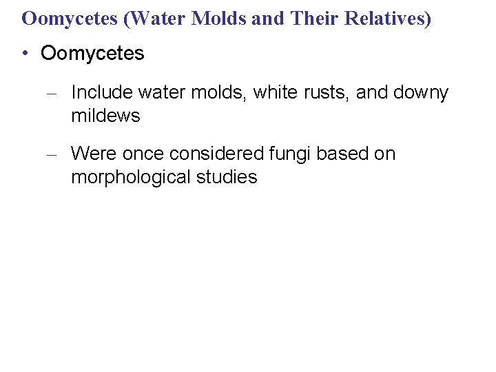 Oomycetes (Water Molds and Their Relatives) • Oomycetes – Include water molds, white rusts,