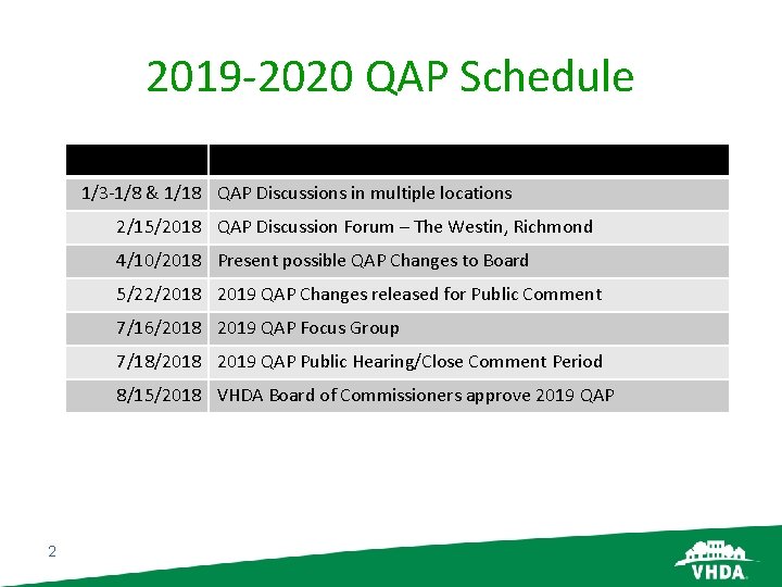2019 -2020 QAP Schedule 1/3 -1/8 & 1/18 QAP Discussions in multiple locations 2/15/2018