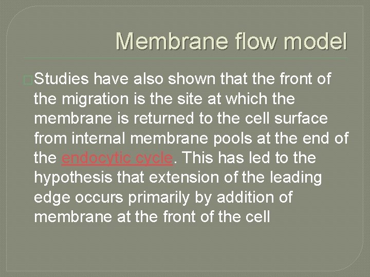 Membrane flow model �Studies have also shown that the front of the migration is