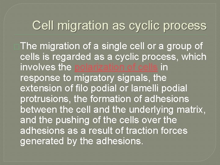 Cell migration as cyclic process �The migration of a single cell or a group