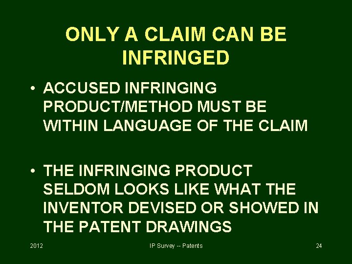 ONLY A CLAIM CAN BE INFRINGED • ACCUSED INFRINGING PRODUCT/METHOD MUST BE WITHIN LANGUAGE