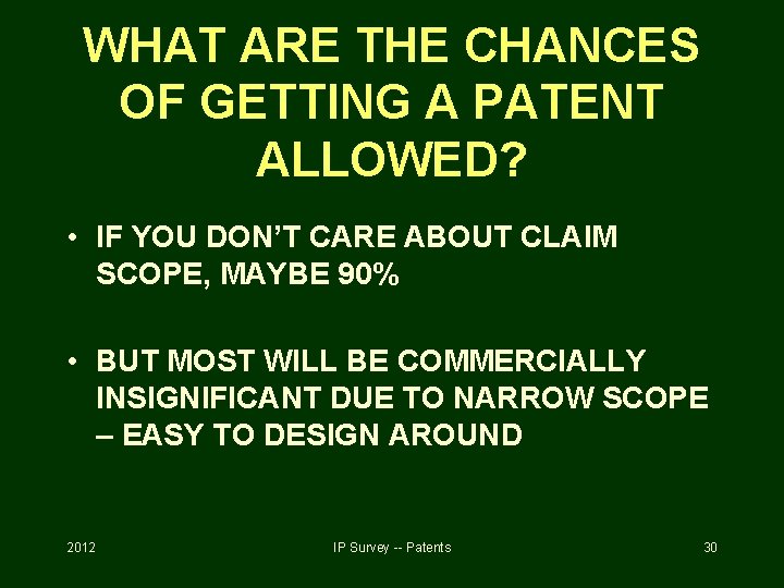 WHAT ARE THE CHANCES OF GETTING A PATENT ALLOWED? • IF YOU DON’T CARE