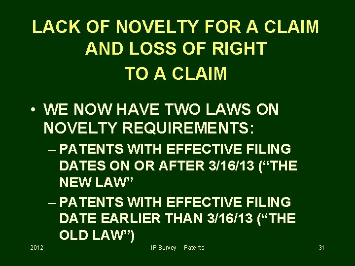 LACK OF NOVELTY FOR A CLAIM AND LOSS OF RIGHT TO A CLAIM •