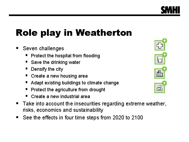 Role play in Weatherton § Seven challenges § § § § Protect the hospital Role play in Weatherton § Seven challenges § § § § Protect the hospital
