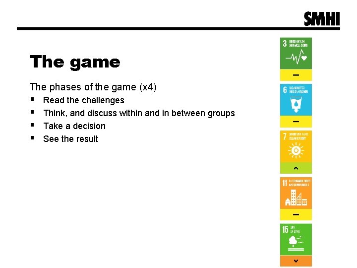 The game The phases of the game (x 4) § § Read the challenges The game The phases of the game (x 4) § § Read the challenges