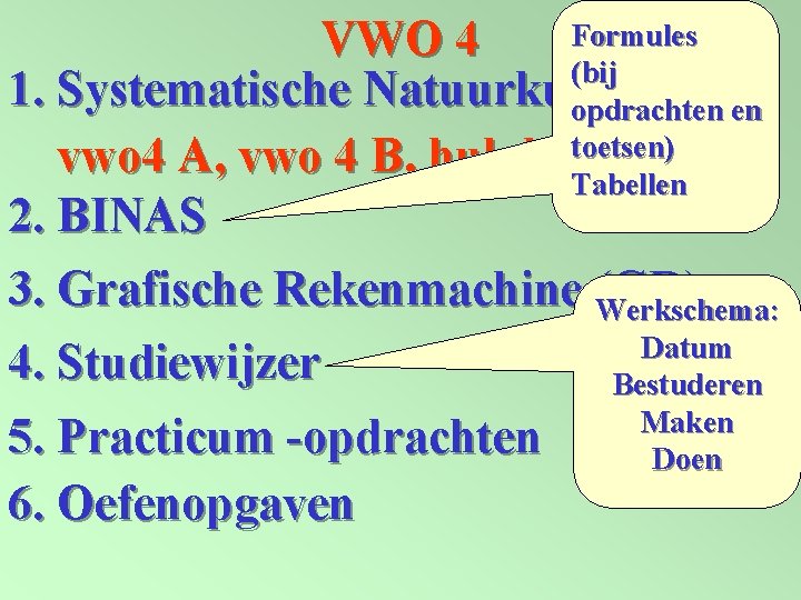 Formules VWO 4 (bij 1. Systematische Natuurkunde opdrachten en toetsen) vwo 4 A, vwo