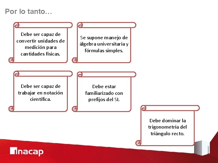 Por lo tanto… Debe ser capaz de convertir unidades de medición para cantidades físicas.