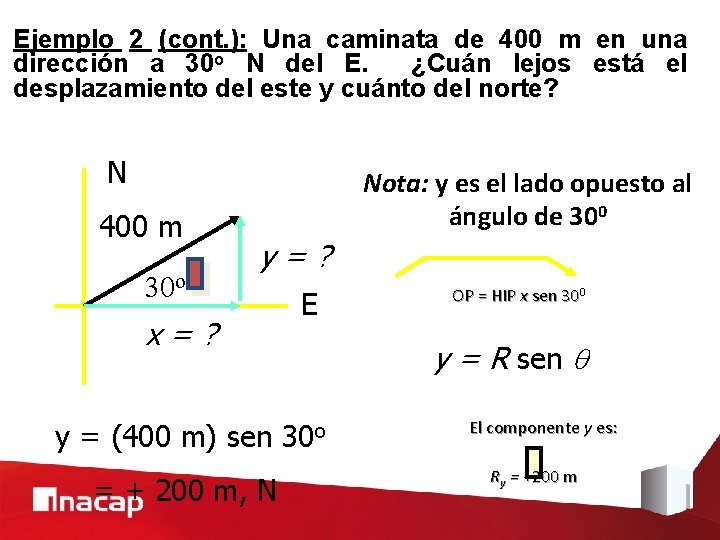 Ejemplo 2 (cont. ): Una caminata de 400 m en una dirección a 30