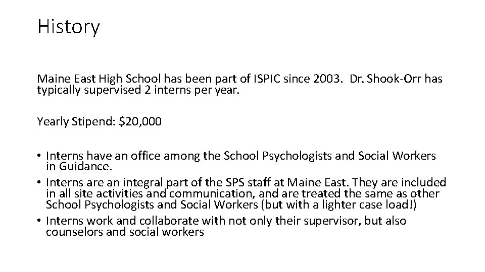 History Maine East High School has been part of ISPIC since 2003. Dr. Shook-Orr