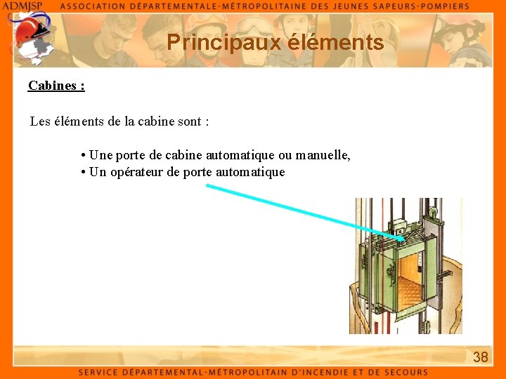 Principaux éléments Cabines : Les éléments de la cabine sont : • Une porte