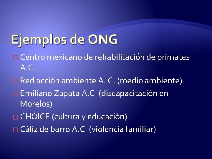 Ejemplos de ONG � Centro mexicano de rehabilitación de primates A. C. � Red