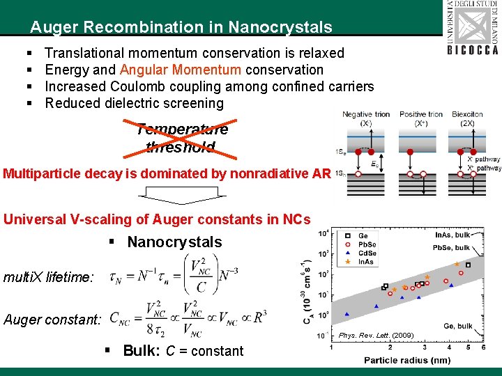 Auger Recombination in Nanocrystals § § Translational momentum conservation is relaxed Energy and Angular