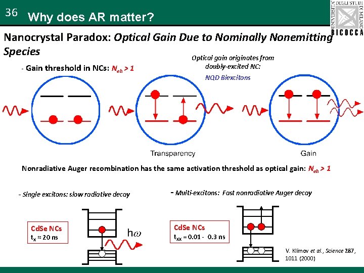 36 Why does AR matter? Nanocrystal Paradox: Optical Gain Due to Nominally Nonemitting Species