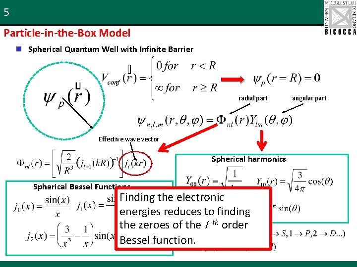 5 Particle-in-the-Box Model n Spherical Quantum Well with Infinite Barrier radial part Effective wave