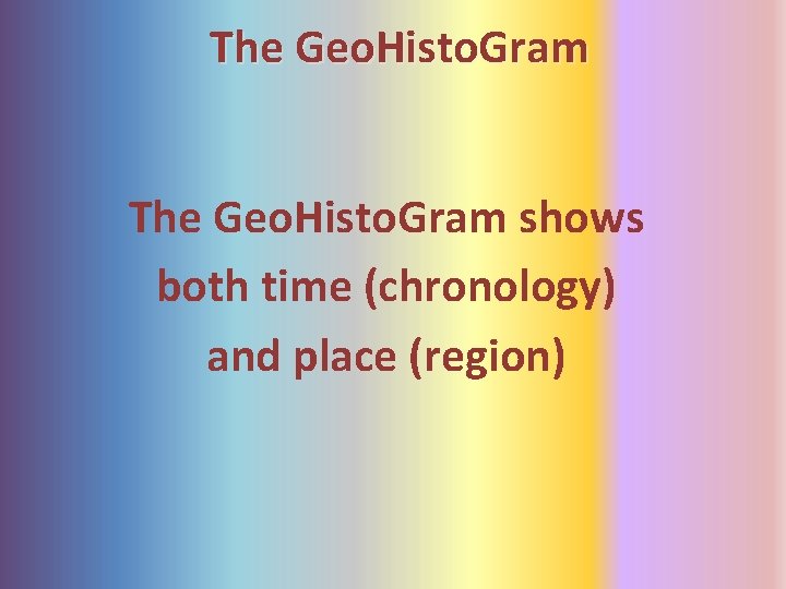 The Geo. Histo. Gram shows both time (chronology) and place (region) 