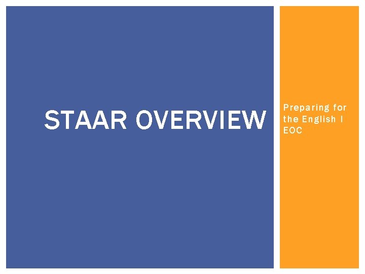 STAAR OVERVIEW Preparing for the English I EOC 