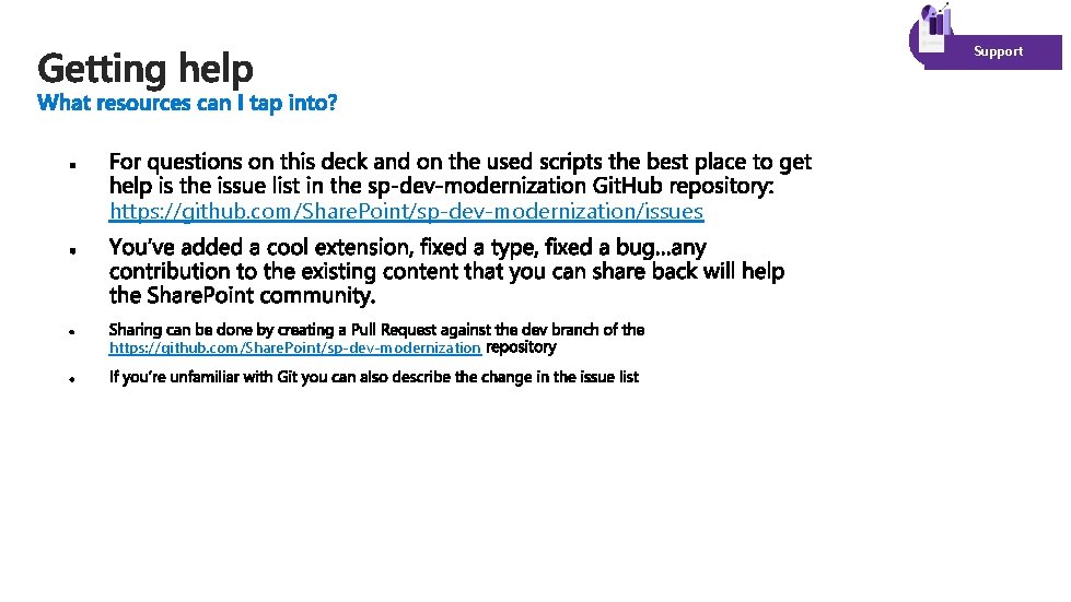 Support https: //github. com/Share. Point/sp-dev-modernization/issues https: //github. com/Share. Point/sp-dev-modernization 