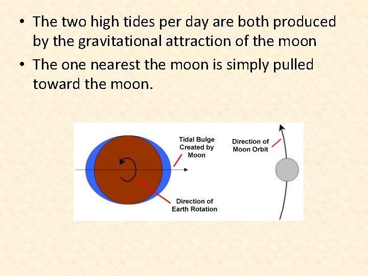  • The two high tides per day are both produced by the gravitational