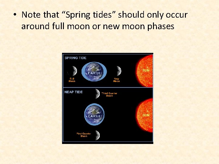  • Note that “Spring tides” should only occur around full moon or new